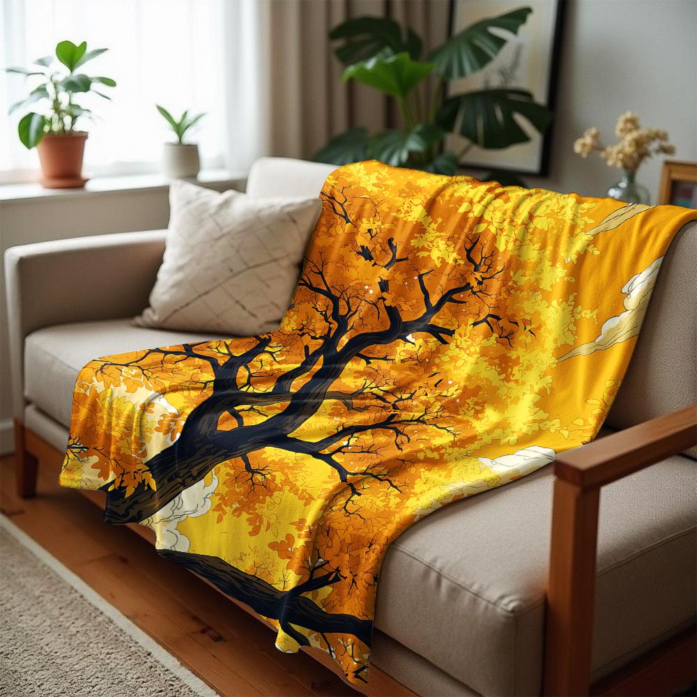 Anime Golden Autumn Tree Anime Cartoon Flannel Blanket Soft Warm Throw for Bedroom Sofa Car Kids Holiday Gift