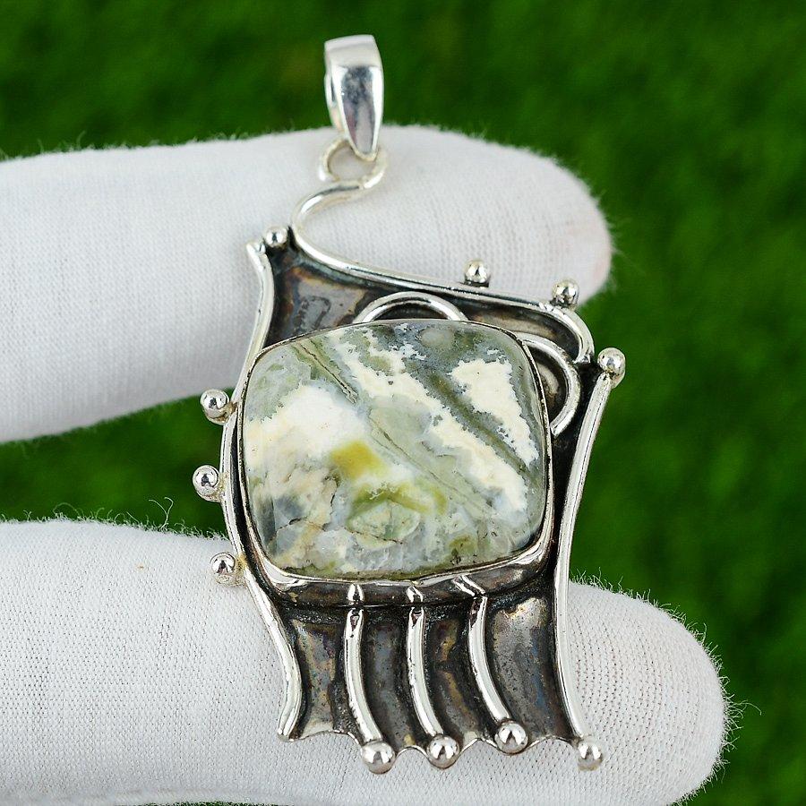Wedding Gift For Her 925 Sterling Silver Natural Ocean Jasper Gemstone Pendant