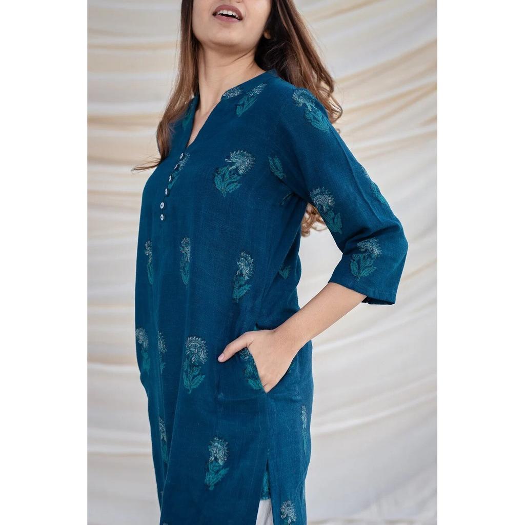 Women Designer Pure Cotton Kurti Indian Party Wear Top Tunic Kurta Pant Set SC-2210a