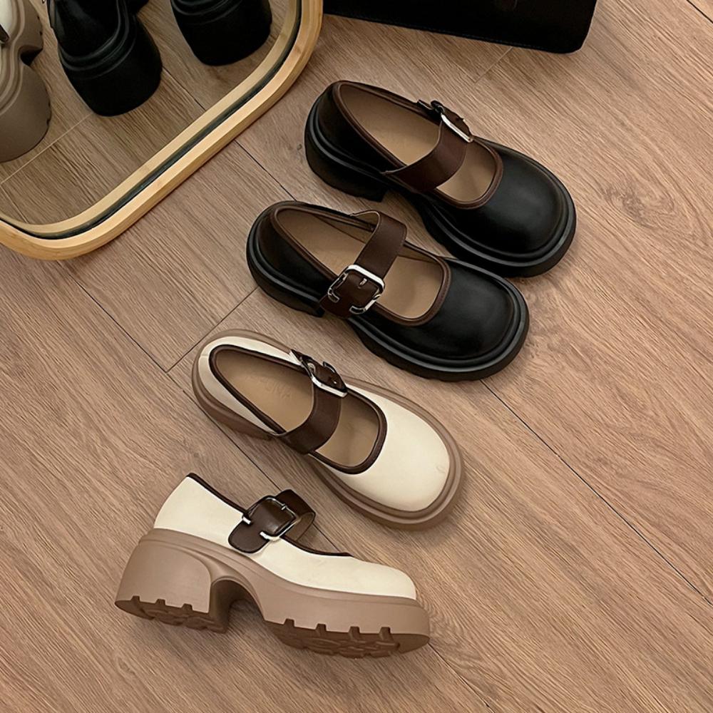 Pantofi singuri Casual Retro Toc gros Platforma Mary Jane Mici Pantofi din piele Femei