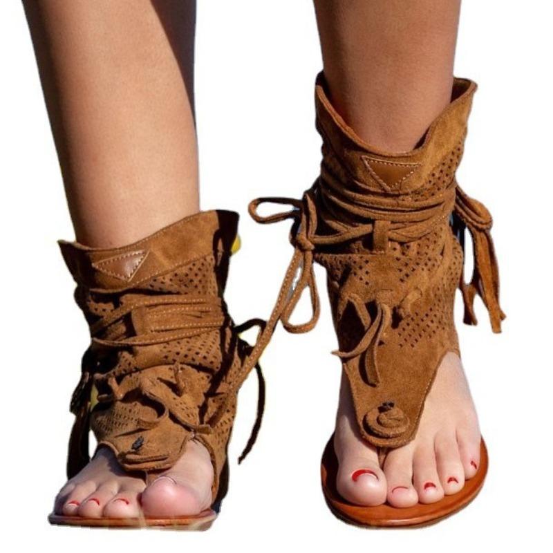 Fashion 2025 Women's Sandals Shoes Summer Stand-alone Fashion Flat Sandals Woman Designer Platform Ladies Tassel Hollow Out Large Size