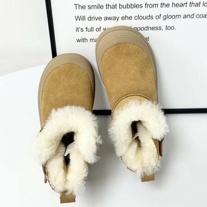Children's Warm Snow Boots Leather and Fur Short Boots Waterproof and Non-slip One-step Cotton Shoes