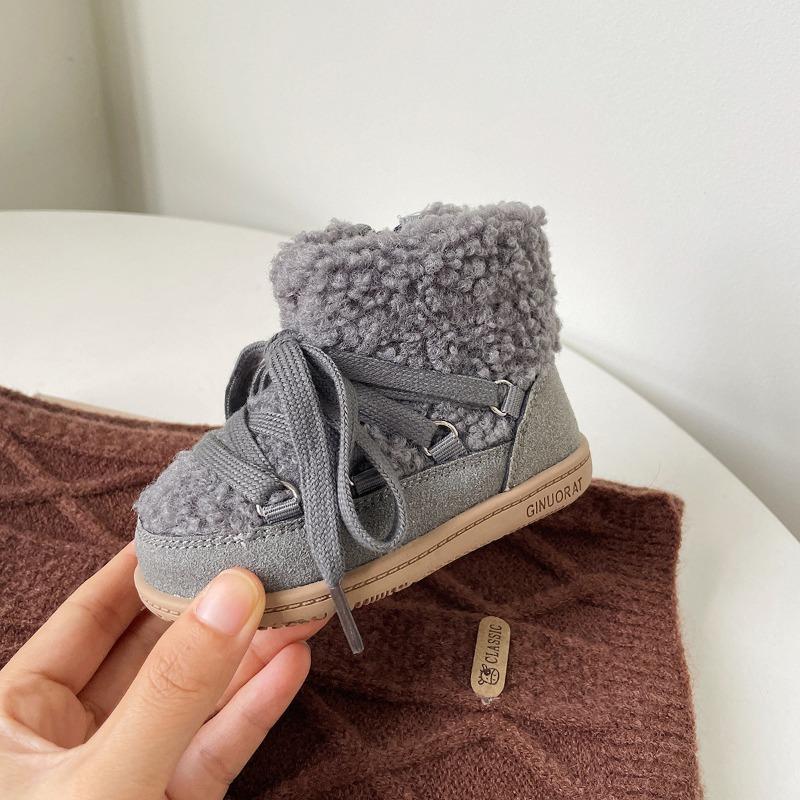 Girls' Cotton Boots Winter New Baby Girls' Short Boots Lamb Fur Soft Soled Toddler Shoes