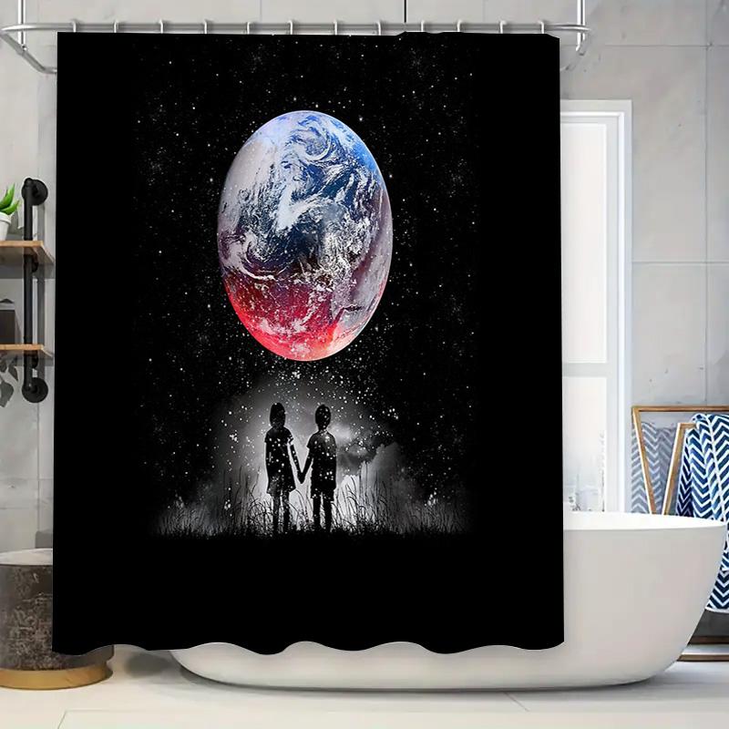

Couple Silhouette Galaxy Space Lovers Romantic Universe Starry Night Sky Home Decor Shower Curtain W60H190(CM)-1 Pcs