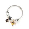 Fashion Four Leaf Clover Bee Alloy Pendant Crystal Bracelet Stainless Steel Handmade Woven Bangle