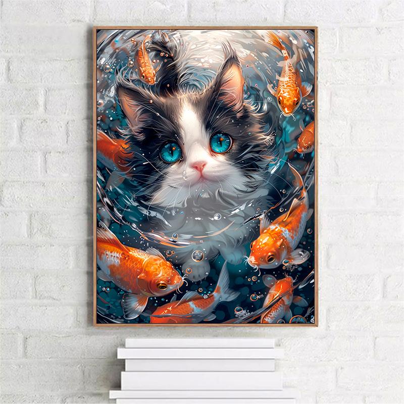 5d DIY Diamond Painting Cross Stitch Animals Cats And Goldfish Diamond Embroidery Mosaic Full Round Drill Home Decor