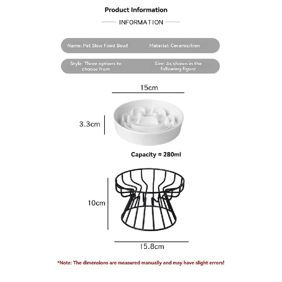 Elevated Ceramic Slow Feeder Bowl for Dogs Cats, Anti-Choking Maze Bowl with Iron Stand, Non-Slip Pet Food Bowl