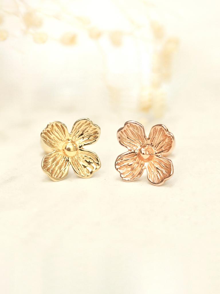 Minimalpiercing 14K Four-Leaf Petal Flower Piercing Earrings