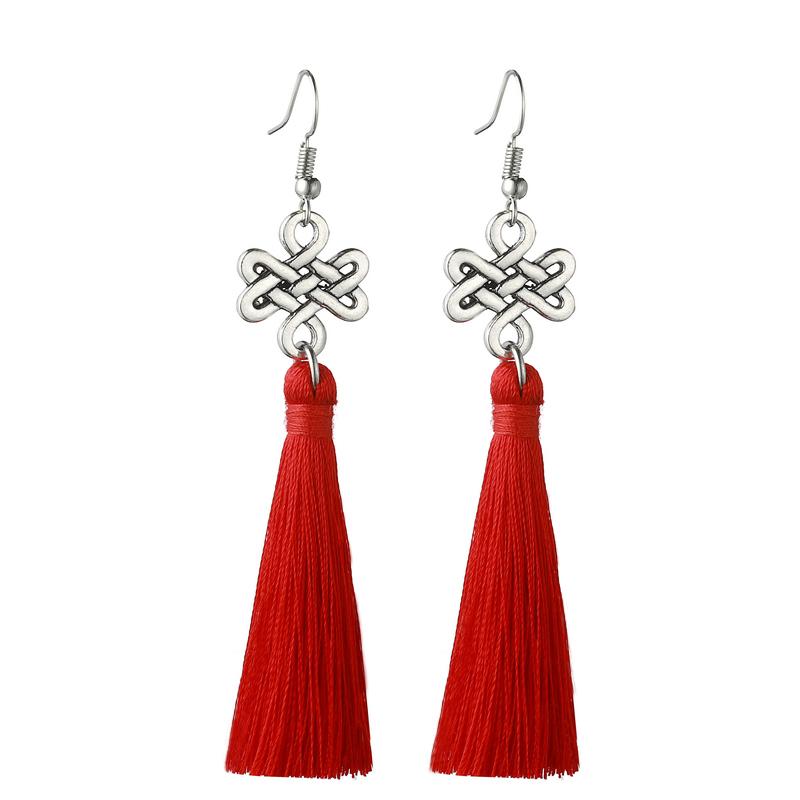 

LOVBEAFAS Bohemian Tassel Earrings For Women Fashion Zircon Knot Boho Drop Fringed Long Wedding Earrings Gift boucle d oreille красный