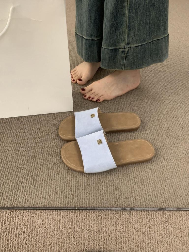 Frosted One-word with Casual Flat-bottomed Slippers for Women's Summer Wear 2025 New Dopamine Beach Cool Slippers