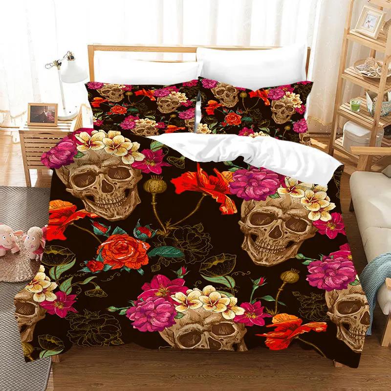 Print Halloween 3d Bedclothes Golden Rose Skull Super Soft Comfortable Luxury Bedding Set Home Textile Duvet Cover Sets 28x228