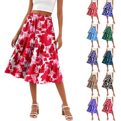 Damen Casual High Waist A-Linienrock Polka Dot Streifen Bedruckter Rock mit Taschen