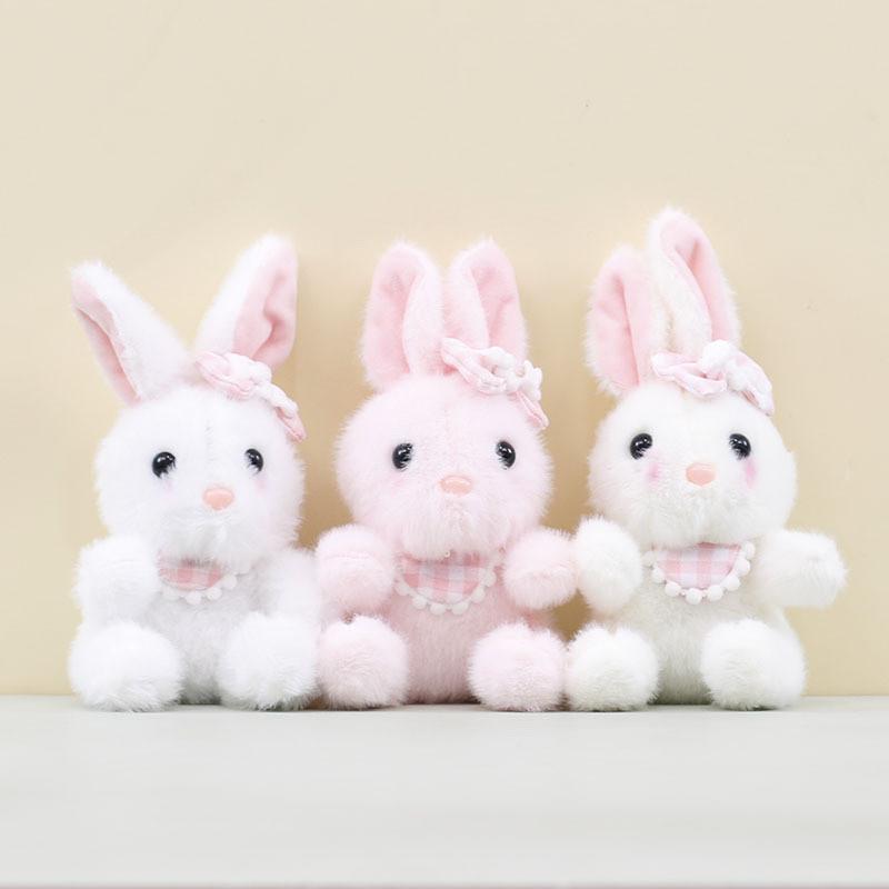 Rabbit Bow Wearing Plush Pendant Cartoon Toy Doll Bag Keychain Pp Cotton Filling