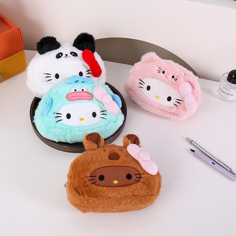 Astuccio Portapenne Peluche Gattino Stile Giapponese - Carino, Grande Capacità, Borsa per Cancelleria Cartone Animato