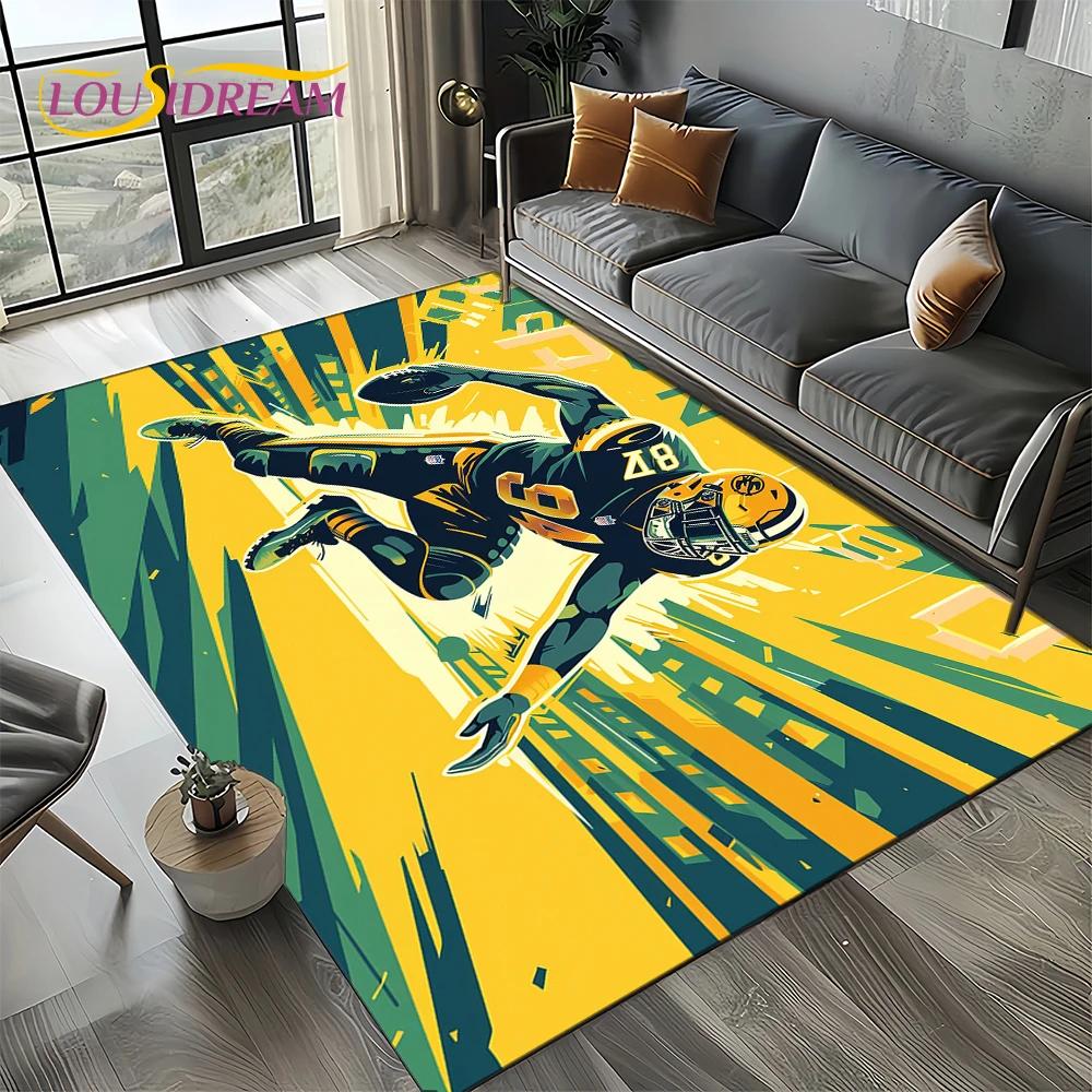 2025 Rugbyfeld Rugby American Football Cartoon Teppich für Wohnzimmer Schlafzimmer Zuhause Sofa Dekoration, Teppich rutschfeste Fußmatte