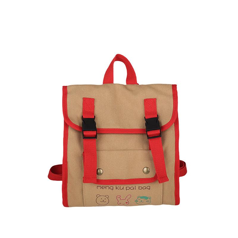 Adorable Animal Print Dual Color Canvas Backpack For Preschool Kids Unisex Design