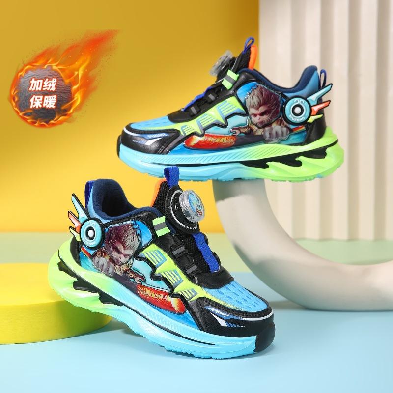 

Спортивная обувь для мальчиков, осенне-зимние новые детские кроссовки с вращающимися кнопками, бархатные хлопковые туфли, баскетбольная обувь для мальчиков начальной школы 28