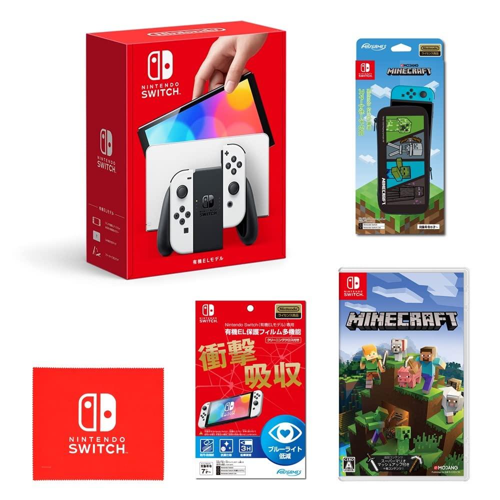 Nintendo Switch Bílý Nintendo Switch OLED Ochranná fólie na obrazovku Minecraft Switch Chytré pouzdro EVA Minecraft 4 postavy Design loga Nintendo Switch