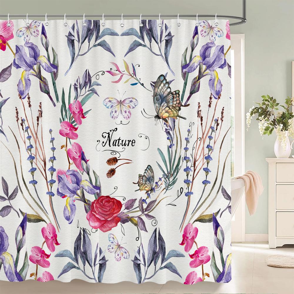 Colorful Tulip Pattern Bath Curtain Waterproof Fabric Shower Curtains Flowers Bathtub Screen With Hooks for Bathroom Home Decor