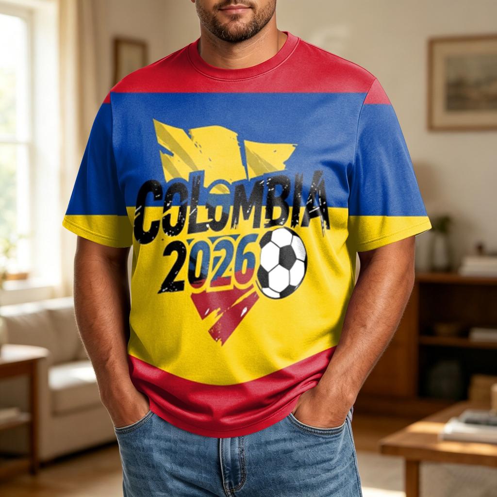 Men’s World Football Themed Plus Size Comfortable Breathable Casual Loose Fit T-Shirt with Printed Graphic Design for Sports Events
