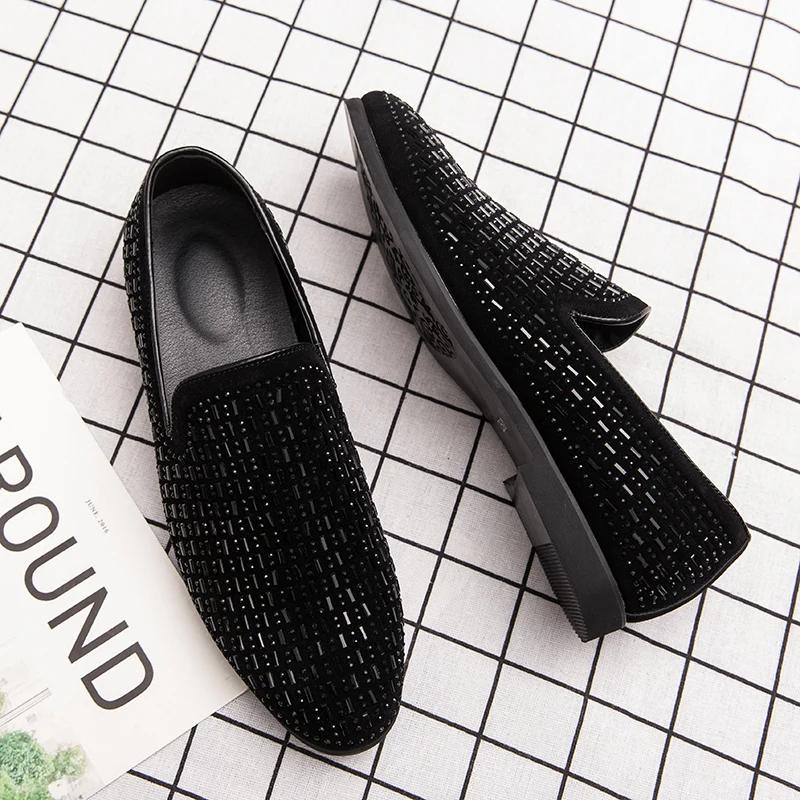 2024 NEW Pointed Toe Embroidery Rhinestone Flat Shoes For Men Male Wedding Dress Prom Homecoming Shoes Zapatos Hombre Vestir