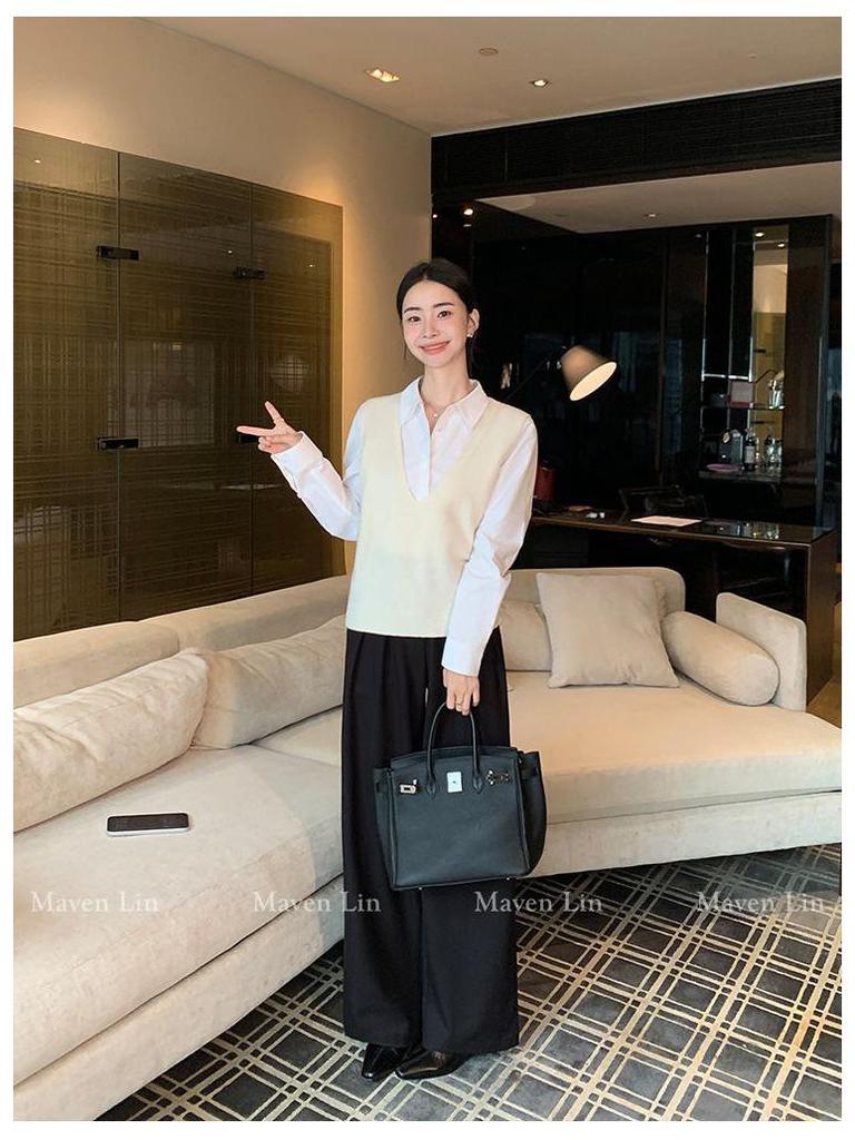 2026 Spring Women's Minimalist Light Blue Loose Long Sleeve Lapel Shirt