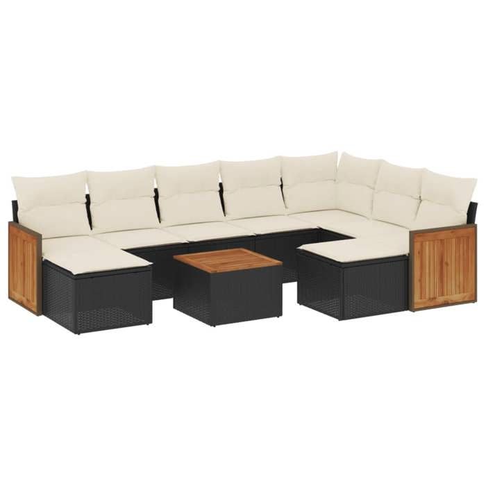 VidaXL Salon de Jardin avec Coussins 10 pcs, Canapés de Patio, Ensemble de Meubles, Mobilier de Terrasse Extérieur, Noir 3260628