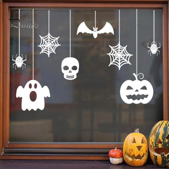 Outdoor Halloween Sticker Static Window Clings, Removable Ghost Pumpkin Bat Spider Web Stickers, No Residue Decal Self-Adhesive Glass Decor,