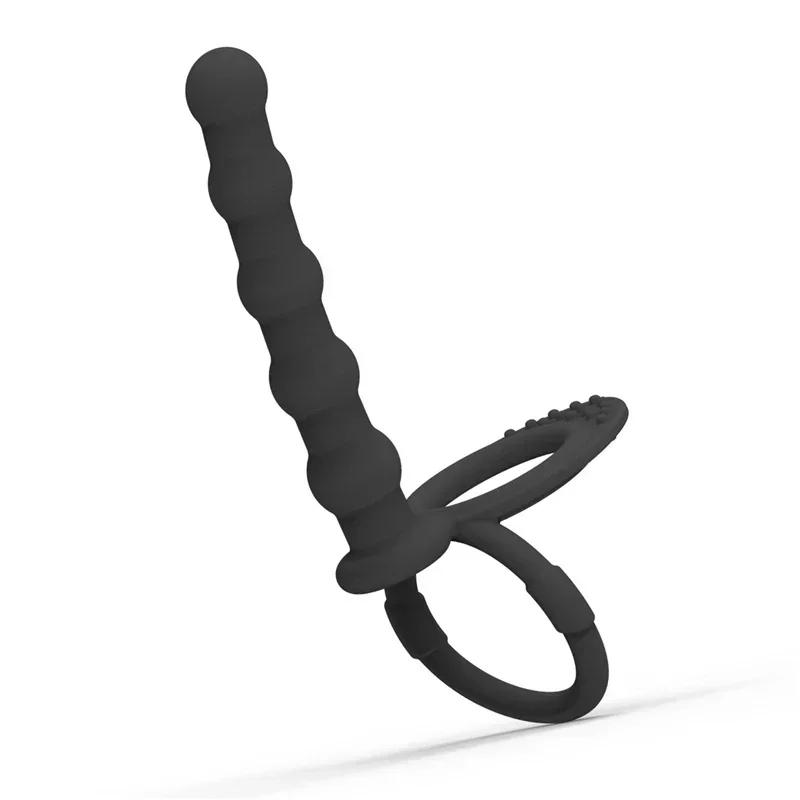 Double Penetration Dildo & Anal Beads Set – G-Spot Massager & Ejaculation Control Toy for Couples
