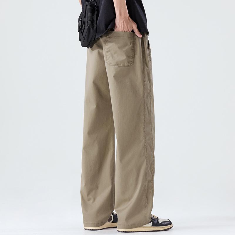 American Simple Trendy Brand Loose Straight Long Pants Men's Solid Color Versatile Commuting Comfortable Elastic Waist Casual Pants Men