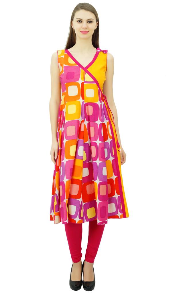 Phagun Cotton Tunic Dress Angrakha Wrap Style Kurti Kurta For Womens