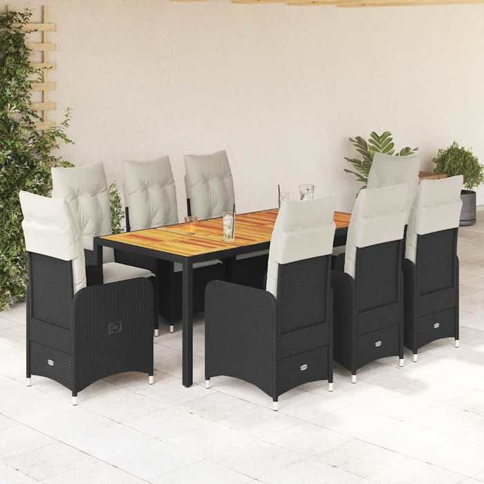 VidaXL Garden Bistro Set 9 Pcs Cushions Black Poly Rattan 3276982