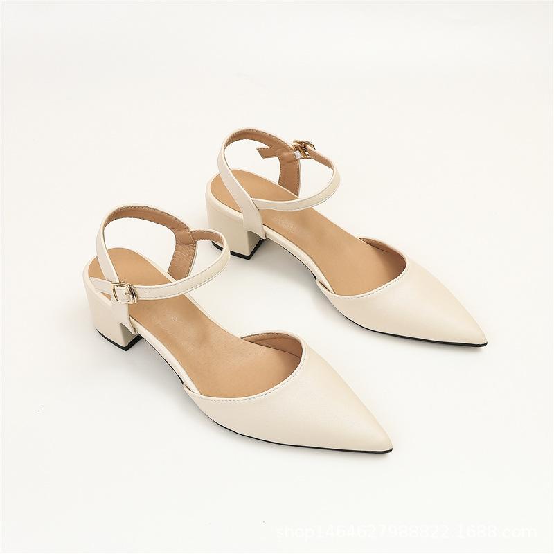 Summer new pointed head bag head one-word buckle sandals women's simple fashion thick heel high heel dating gentle single shoes
