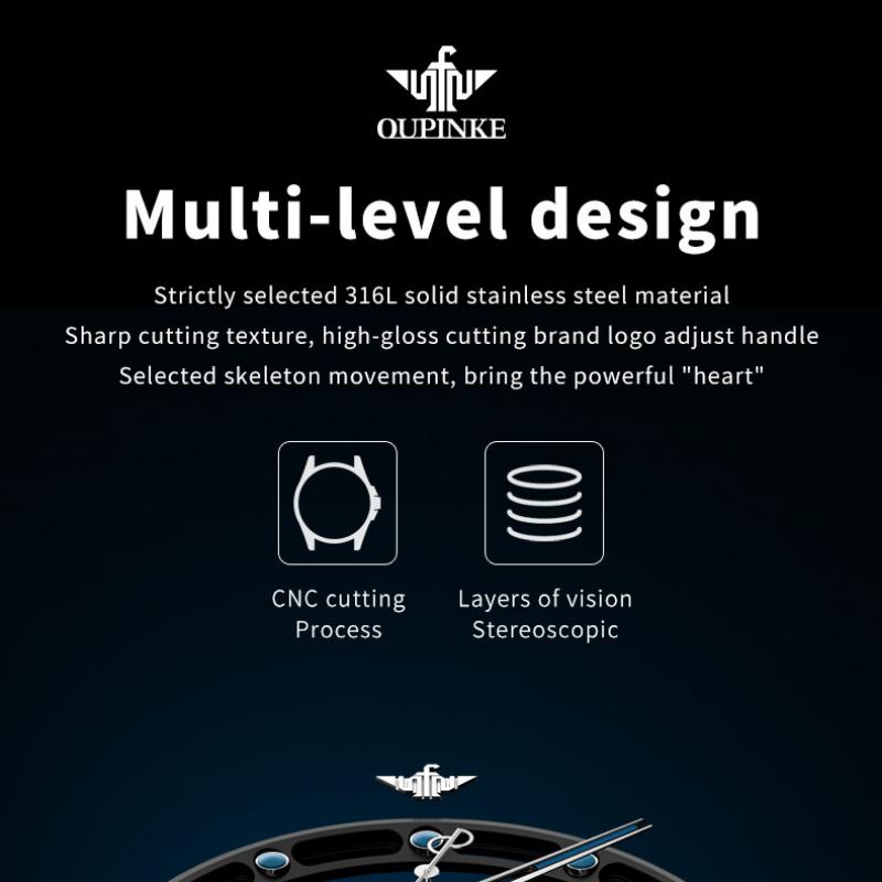 OUPINKE New Business and Leisure Men's Watch Automatic Mechanical Watch Hollow Movement High-end Watch