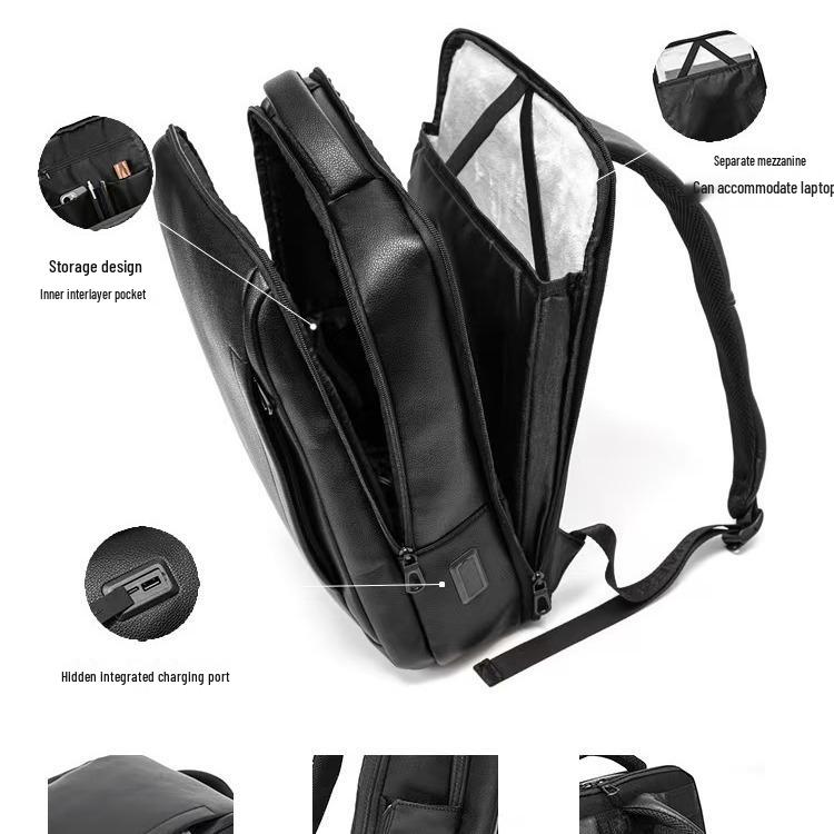 Men's Premium Leather Waterproof Laptop Backpack - Business & Travel