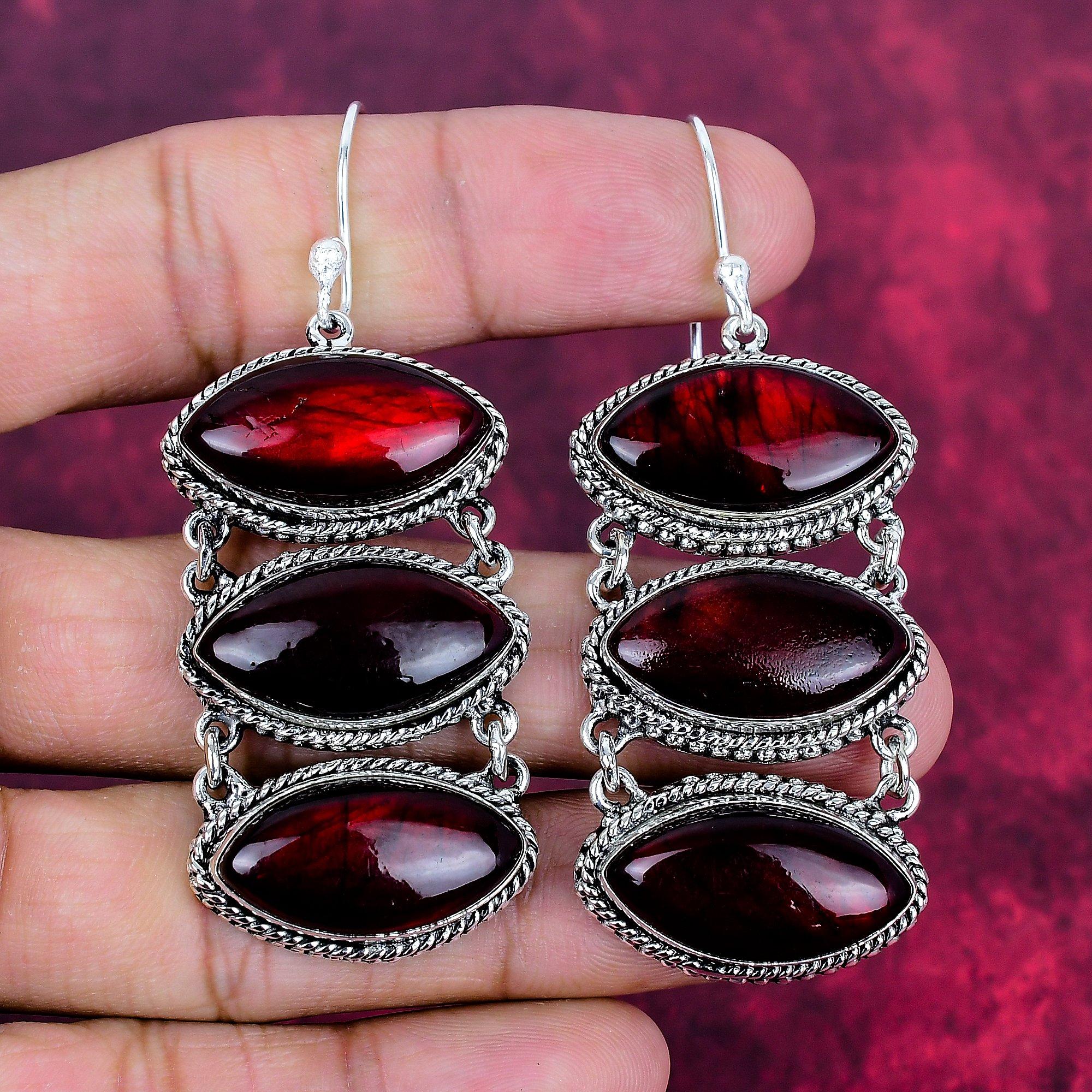 

Серьги из чистого серебра 925 пробы с красным лабрадоритом, серьги с драгоценными камнями ручной работы, подарки для жены, абсолютно новые серьги 2.83 Inches красный