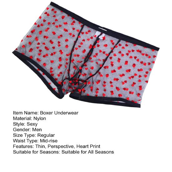 Herren Boxershorts Elastisch Mittelhoch Transparente Durchbrochene Netzstruktur Design Boxer Briefs Herzmuster Unterwäsche Jahrestagsgeschenk