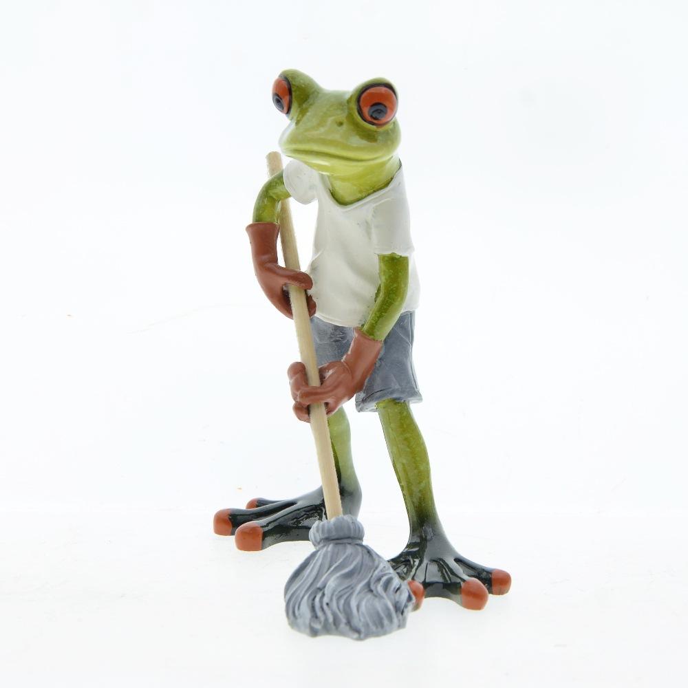 Cute Cartoon Frog Statue Mopping The Floor Frog Figurines Tabletop Ornament Personalized Home Office Animal Model Decoration