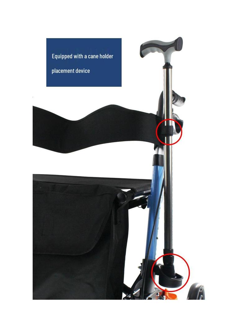 Senior Four-Wheel Walker with Brakes, Cushion, and Storage Bag for Outdoor Use