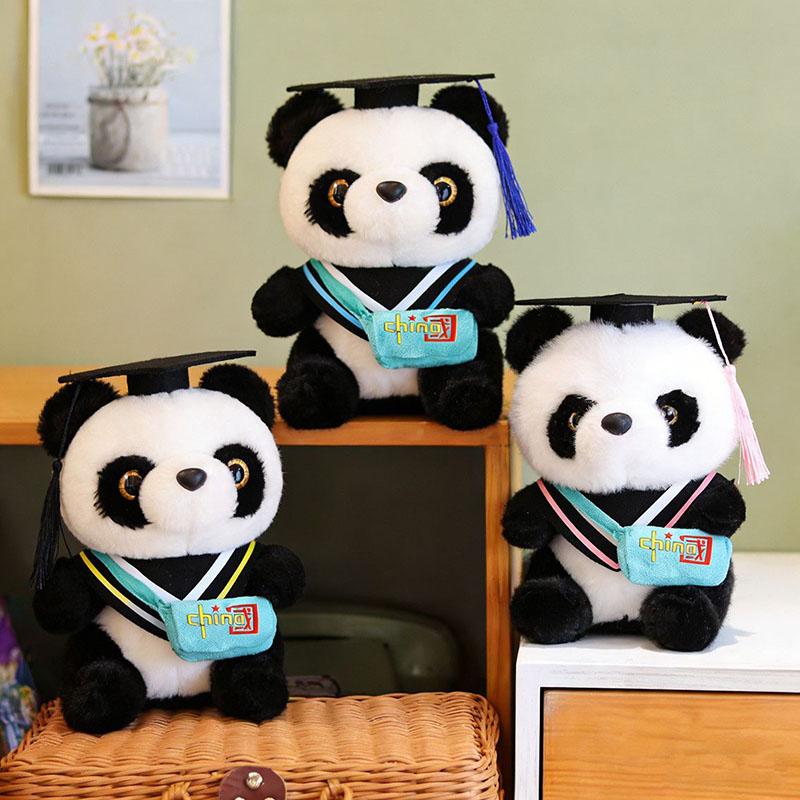 Cute Graduation Panda Plush Toy Soft Stuffed Doll With Bachelor Cap Adorable Panda Plushie For Graduation Gift Chinese Souvenir