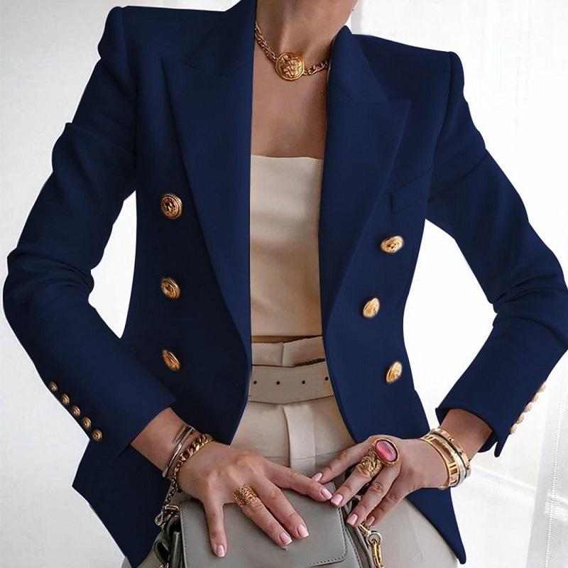 

Doublebreasted Womens Blazer Coat Long Sleeve Lapel Formal Slim Outwear Jacket M синий