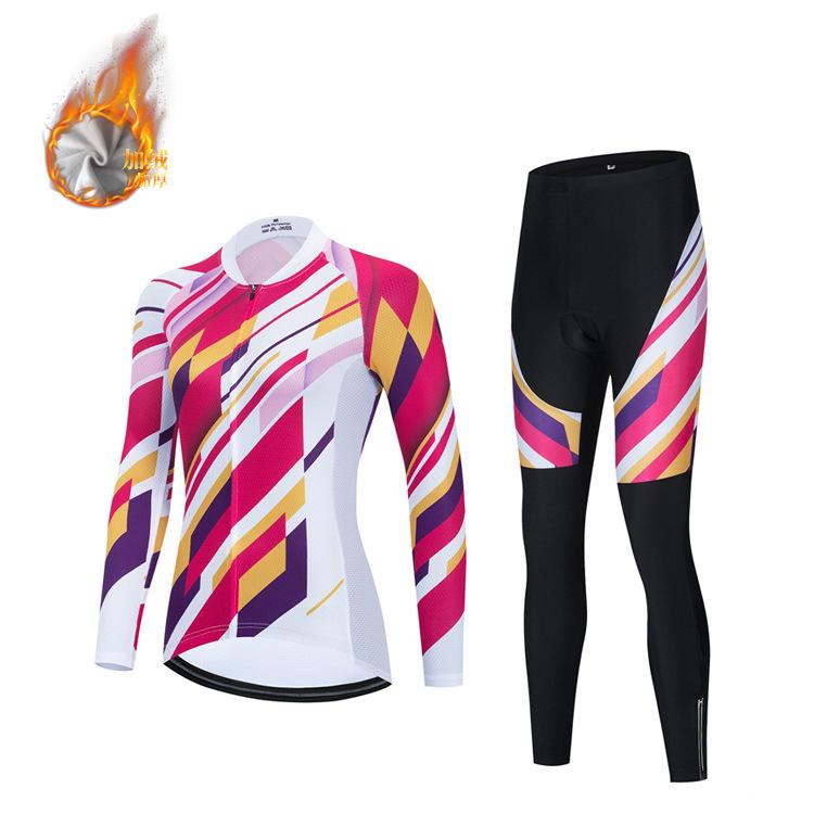 2026 Велосипедный костюм с длинным рукавом Женский осенне-зимний флисовый теплый велосипедный костюм S