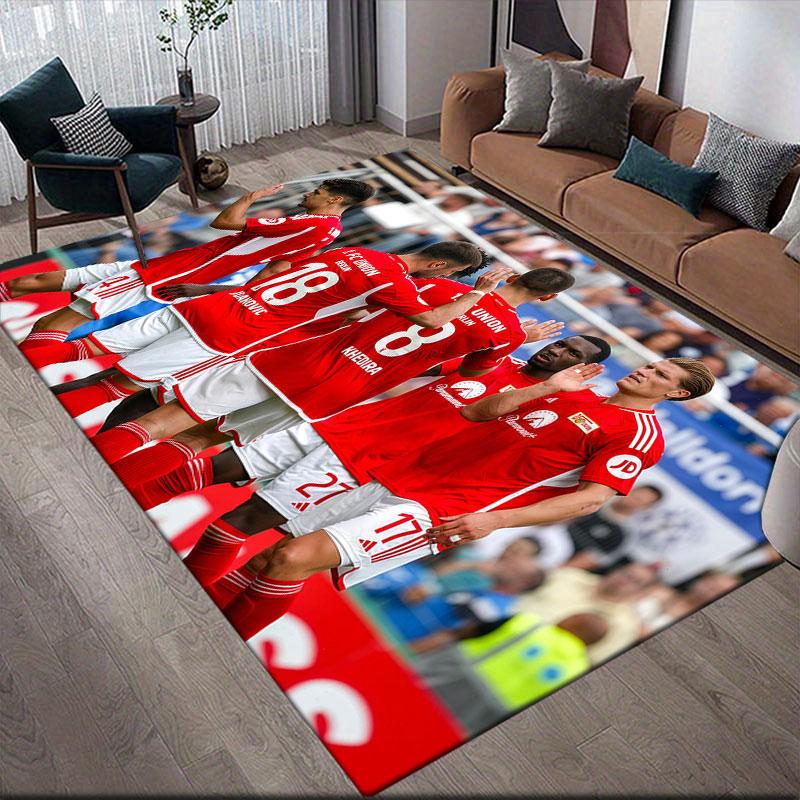 Union Berlin Players Flannel Printed Carpet, Home Sofa Decoration for Living Room & Bedroom, Non‑Slip Play Flannel Floor Mat for Game Room