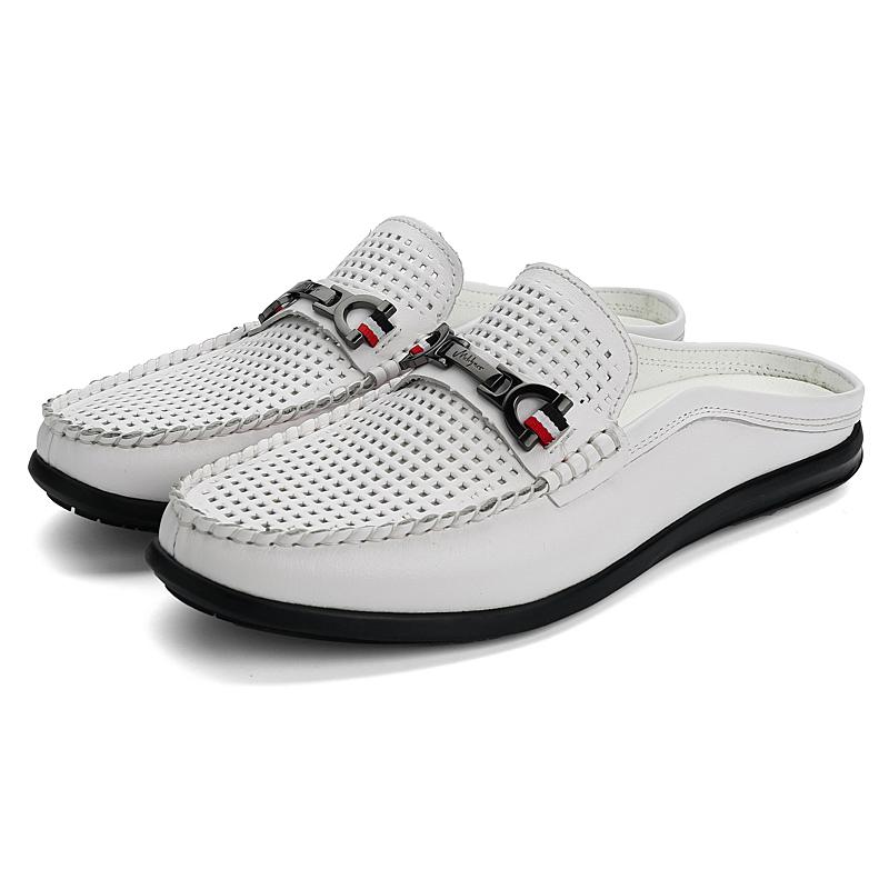 Men's Genuine Leather Mule Shoes Casual Slip-On Loafers for Men Comfortable Outdoor Walking Shoes Non-Slip Mens Slip on Flats