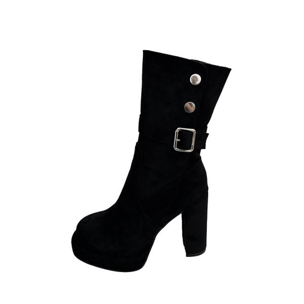 

Fashion Shoes Boots Flat Platform Boots-Women Round Toe Clogs Ladies Black Rubber Summer Ankle 2025 High Heel Flock Retro Cotton Fabric 35