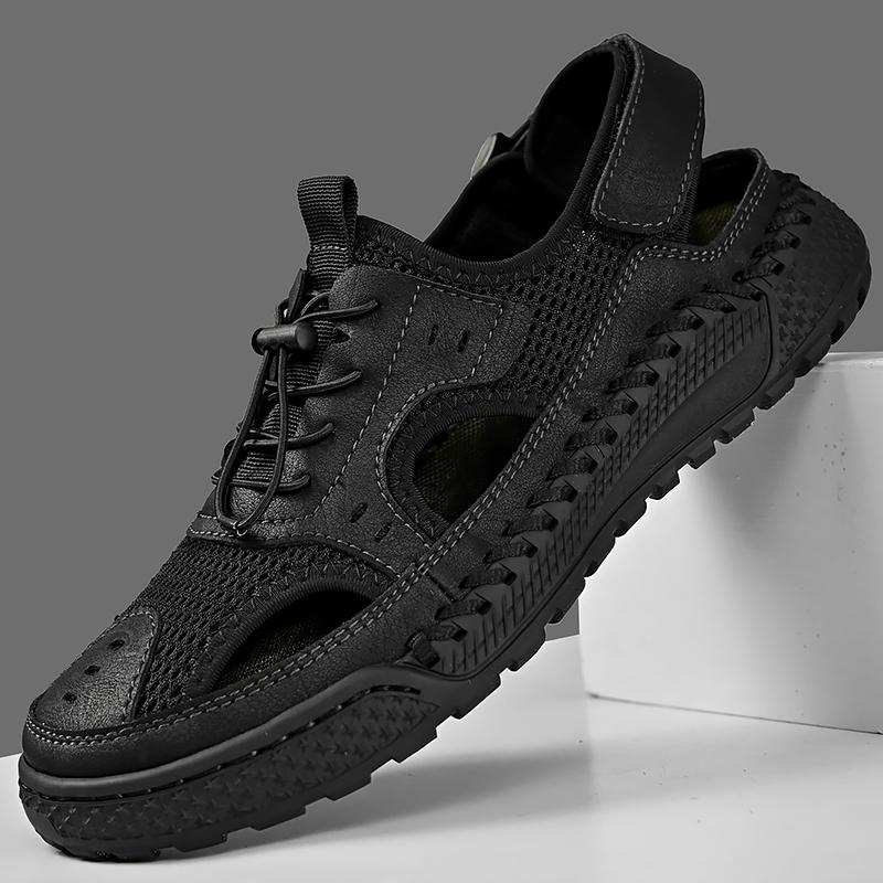 

Мода 2025 Новые Летние Мужские Кожаные Сандалии с Нескользящей Износостойкой Подошвой, Повседневные Мужские Сандалии с Мягкой Подошвой для Отдыха на Открытом Воздухе и Пляже, Мужская Комфортная Дышащая Обувь 46 чёрный