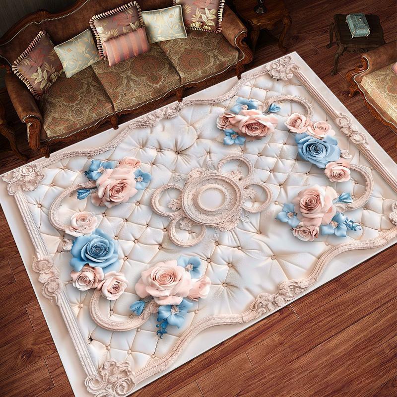 European Pastoral Style Carpets Living Room Flower Home Carpet Non-slip Bedroom Decorative Rugs Washable Entrance Door Mat