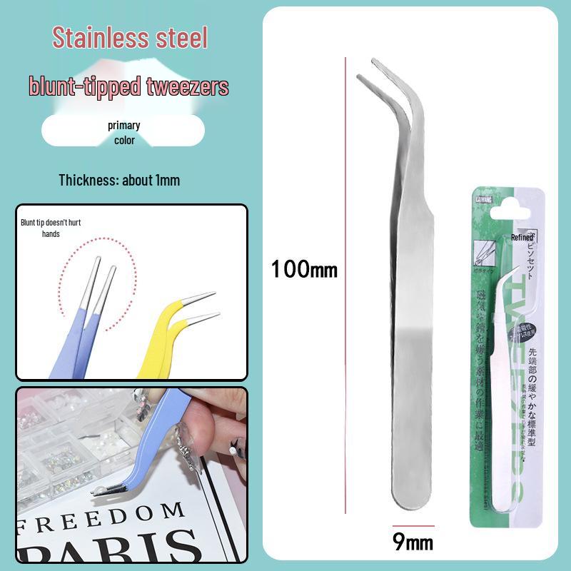 Colorful Stainless Steel Curved Tweezers for False Eyelashes and Planner Clips