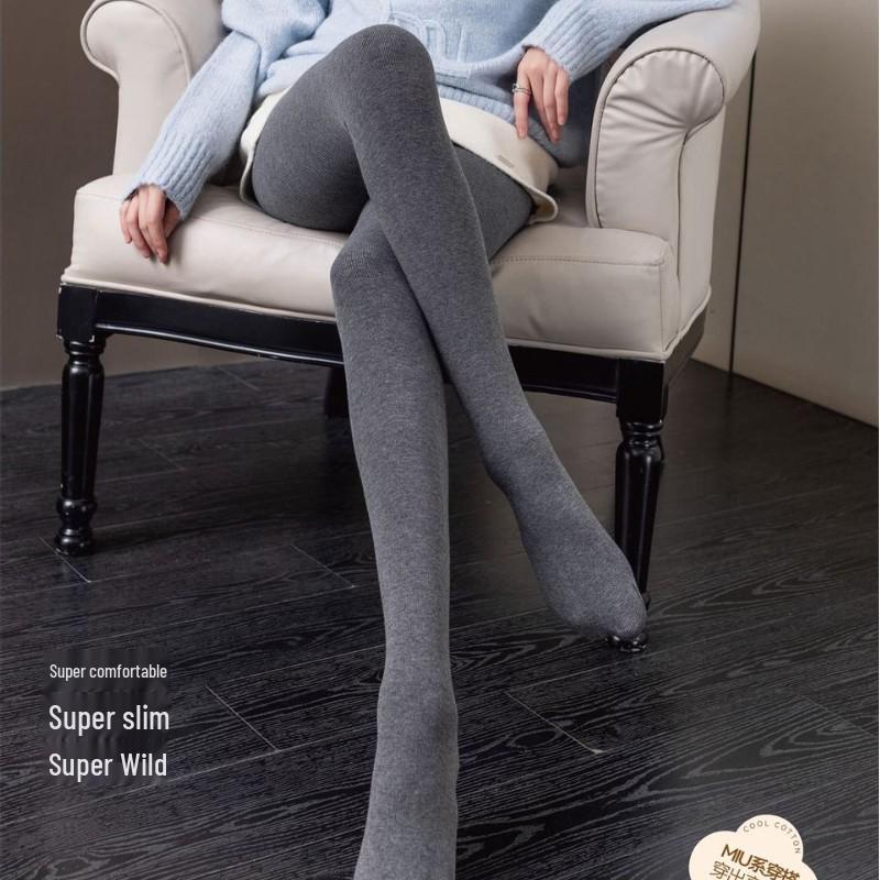 SK553 Women's Gray Slimming Fleece-Lined Stripe Pantyhose - Warm Autumn/Winter Style