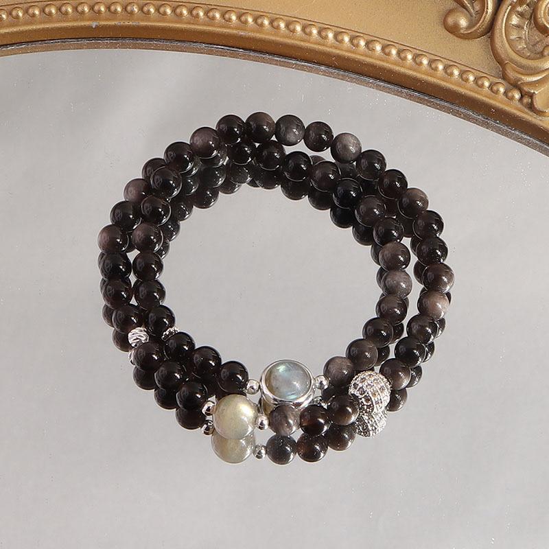 New Chinese double circle tea crystal obsidian sandalwood coconut shell spacer zen bracelet bracelet Douyin explosion wholesale